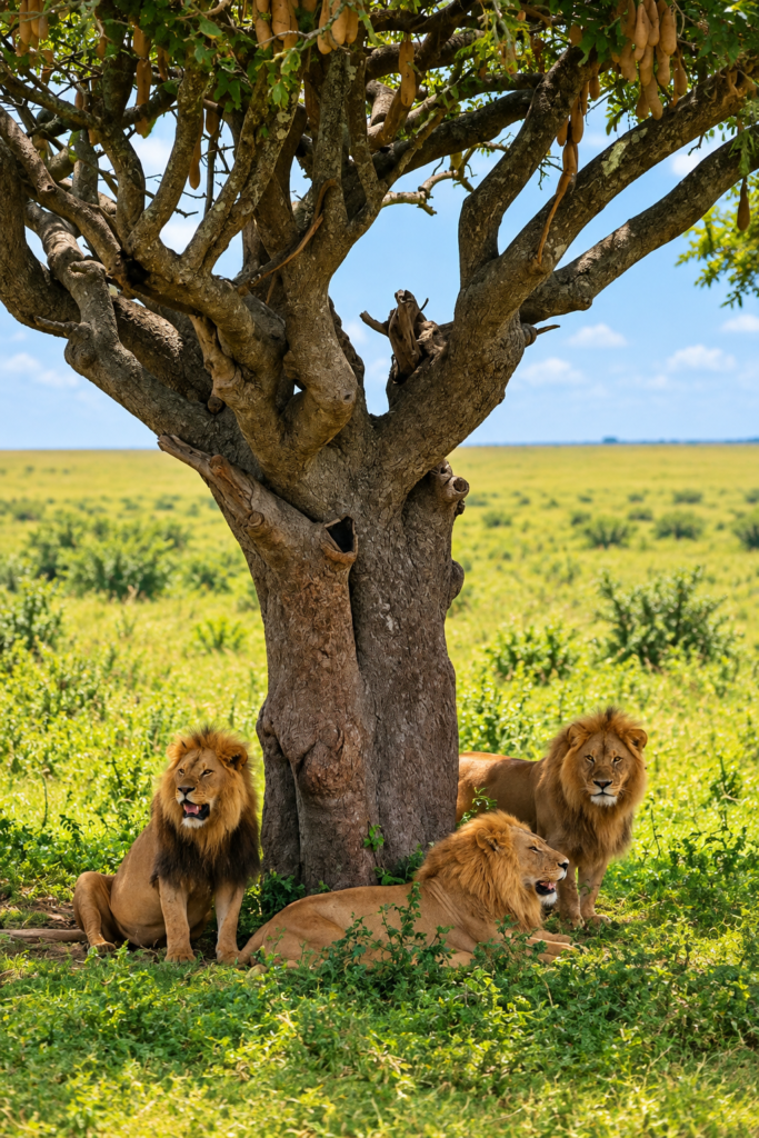 Lions resting in the Serengeti during a Tanzania safari